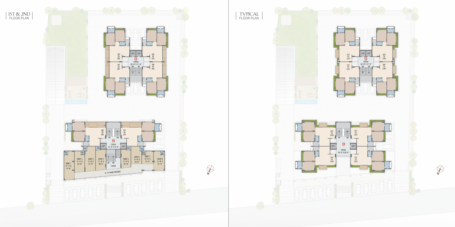 1st, 2nd & Typical Floor Plan