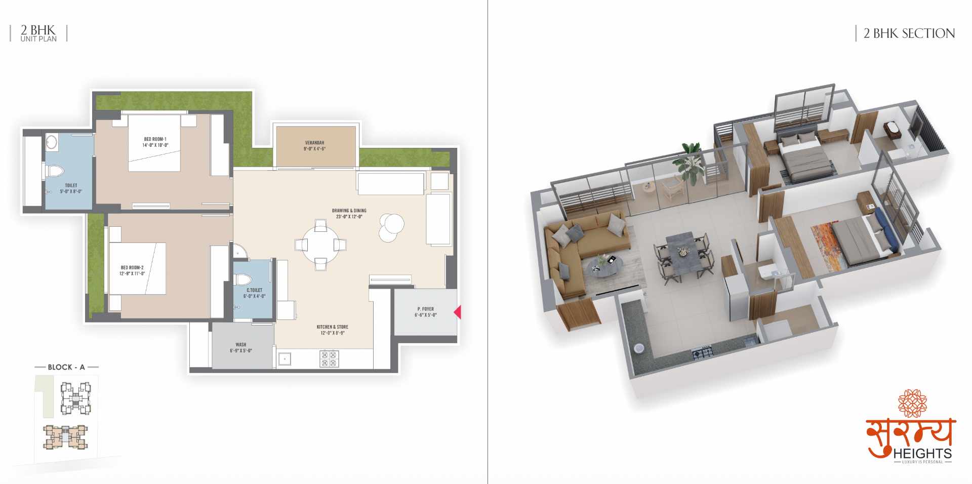 2 BHK Unit Plan — Block A