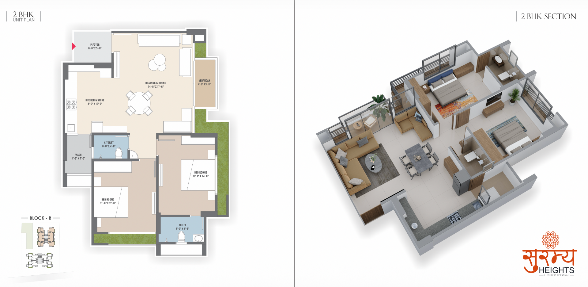 2 BHK Unit Plan — Block B